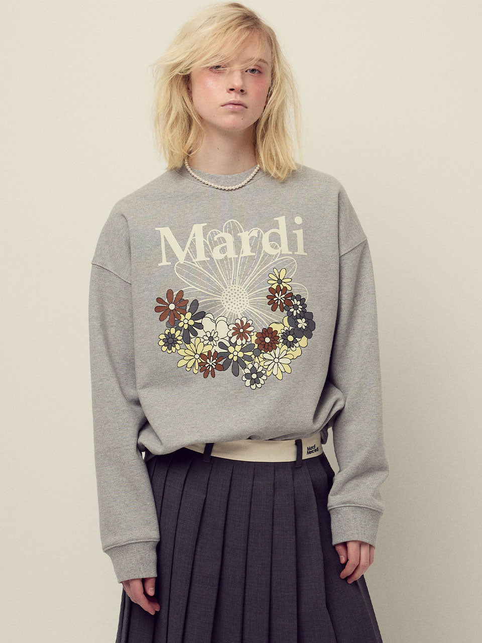 Mardi Mercredi - Sweatshirt Flowermardi Jardin (Grey Ivory) product image 1 | TRAB K-Fashion Australia