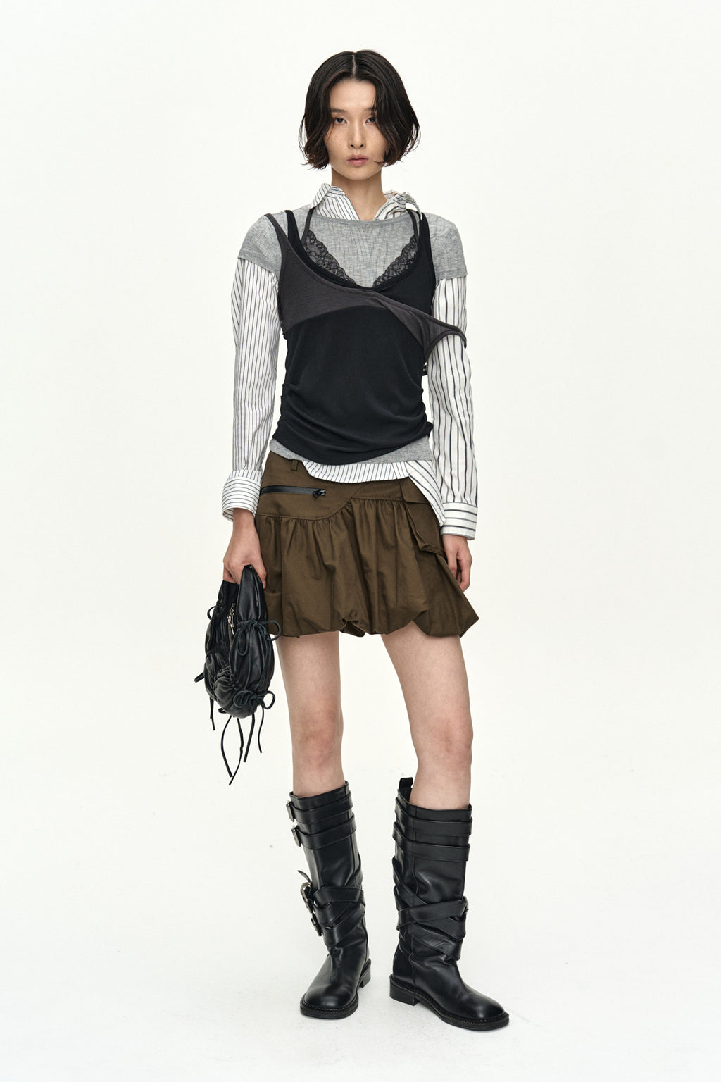 Andersson Bell - [Pre-Order – Ships June 8] Upside-Down Layered T-Shirt (Grey/Black) product image 3 | TRAB K-Fashion Australia