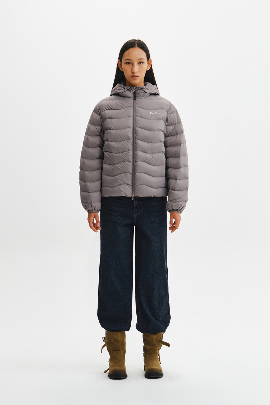 Matin Kim - Flowing Quilted Hoody Down Jumper (Light Grey) product image 8 | TRAB K-Fashion Australia
