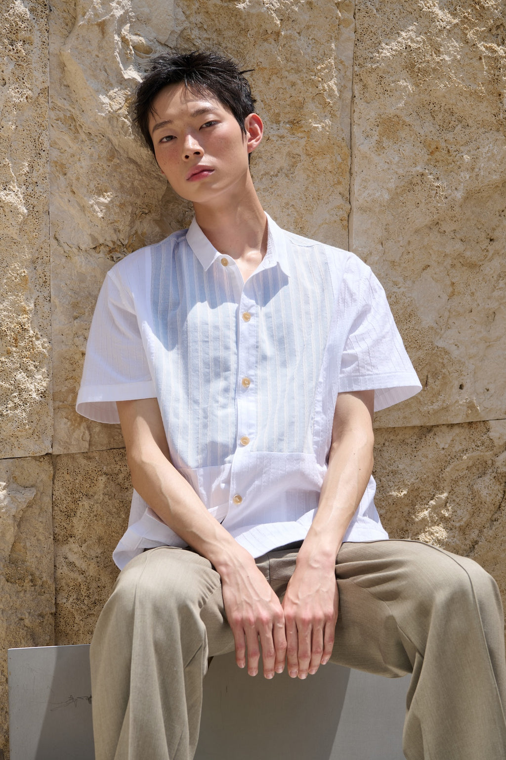 STU - Stripe Panel Shirt (White) product image 3 | TRAB K-Fashion Australia