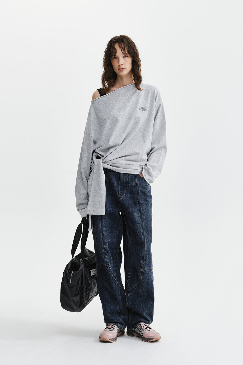 Matin Kim - Back Logo Raw Cut Boat Neck Top (Grey) product image 9 | TRAB K-Fashion Australia