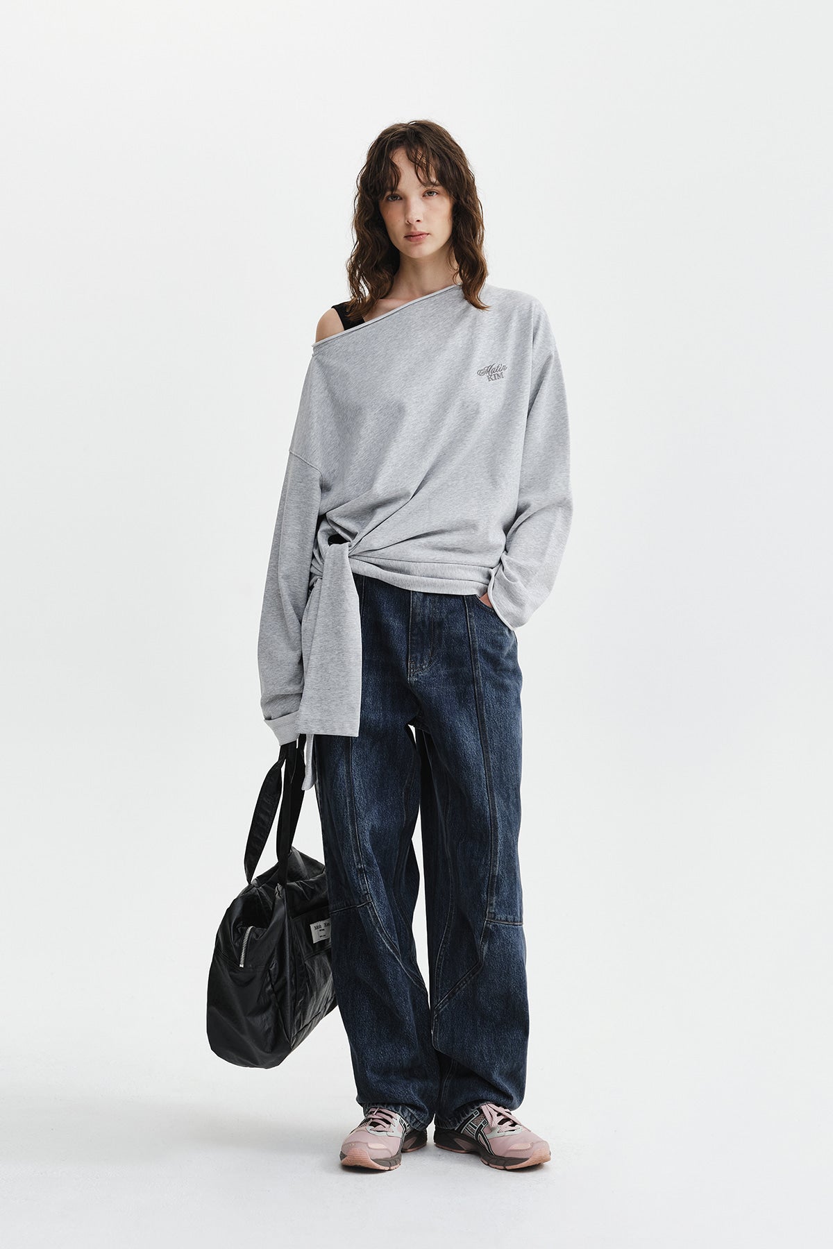 Matin Kim - Back Logo Raw Cut Boat Neck Top (Grey) product image 9 | TRAB K-Fashion Australia