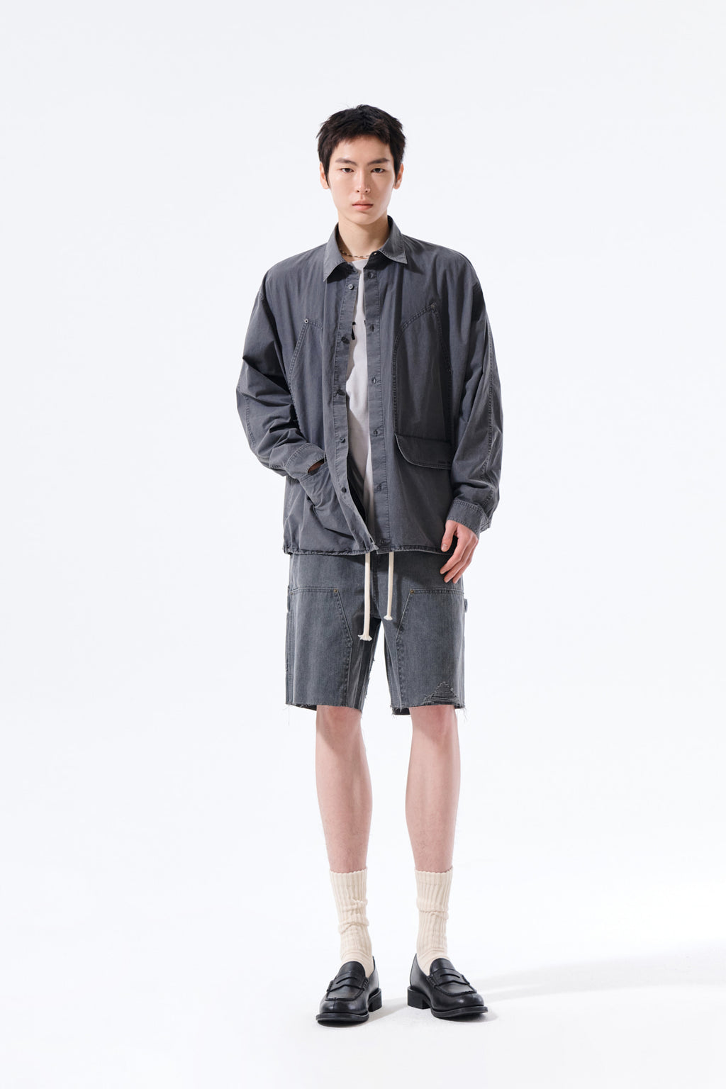 Matin Kim - Washed Cotton Drawstring Shirt (Charcoal) product image 10 | TRAB K-Fashion Australia