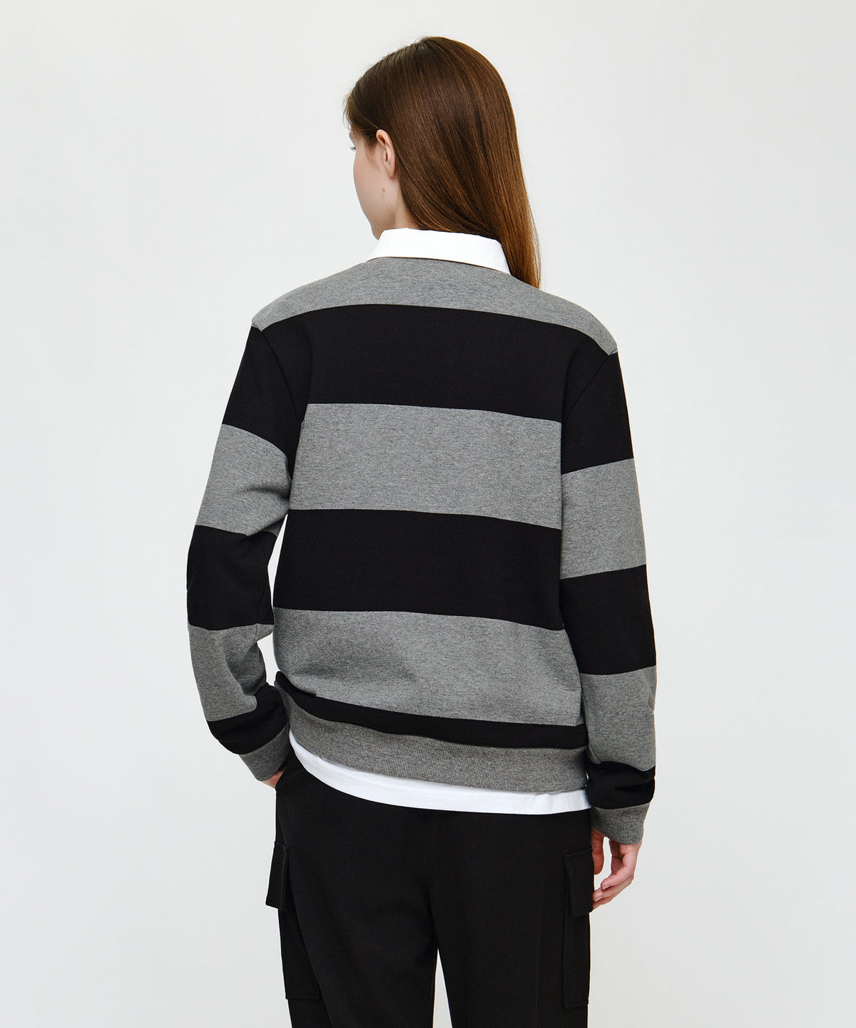 Marithe & Francois Girbaud - Small Classic Logo Rugby Stripe Sweatshirt (Black) product image 3 | TRAB K-Fashion Australia