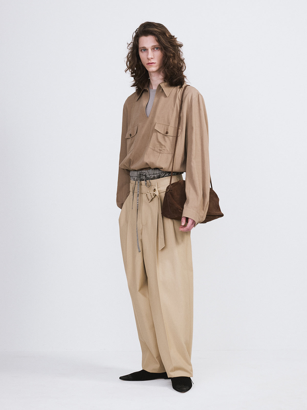 Recto - High Waist Belted Pants (Khaki Beige) product image 2 | TRAB K-Fashion Australia