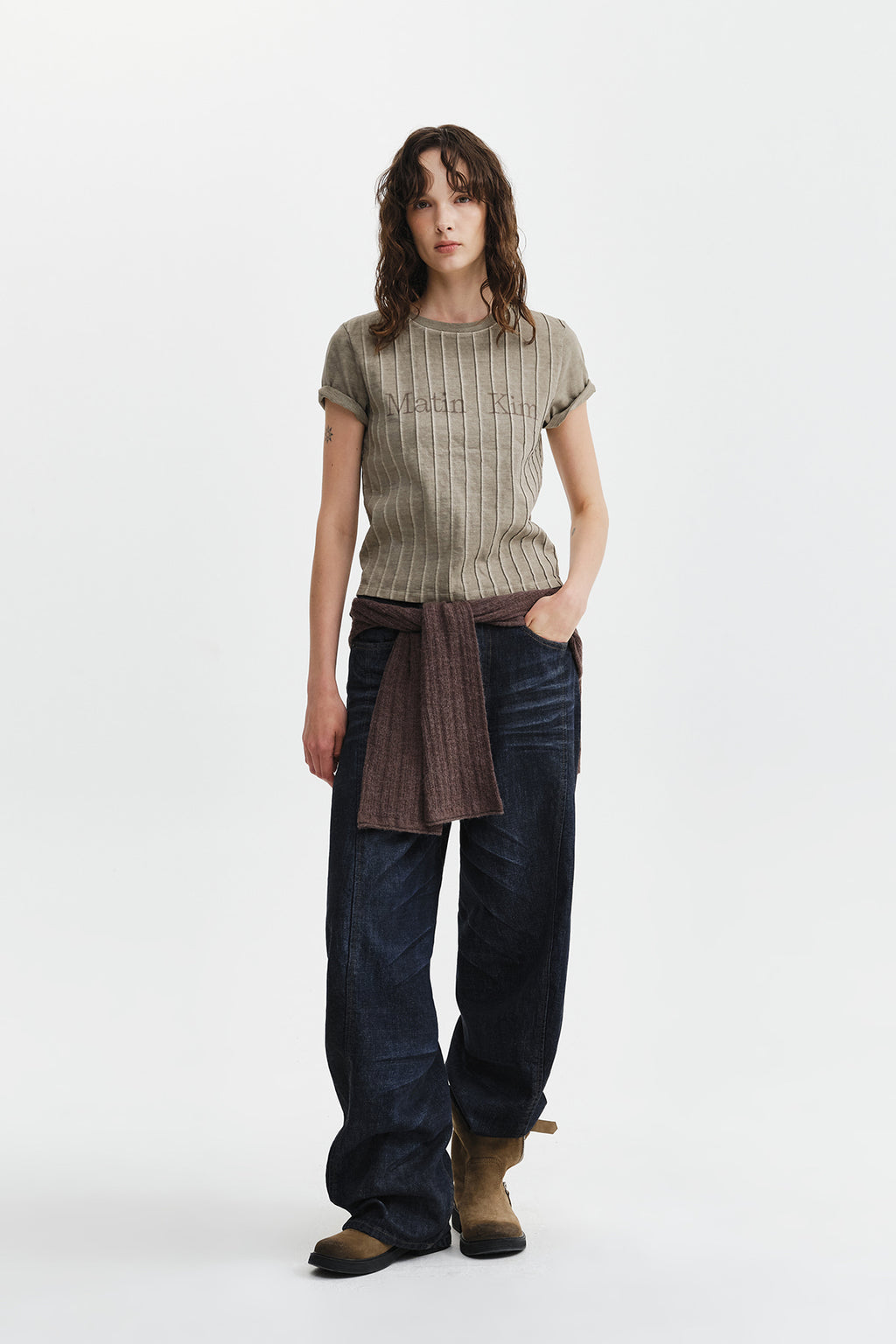 Matin Kim - Washed Logo Full Pintuck Top (Beige) product image 9 | TRAB K-Fashion Australia