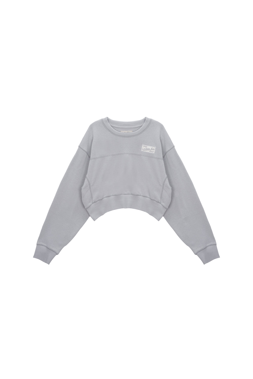 Matin Kim - Stitch Label Crop Sweatshirt (Light Grey) product image 1 | TRAB K-Fashion Australia