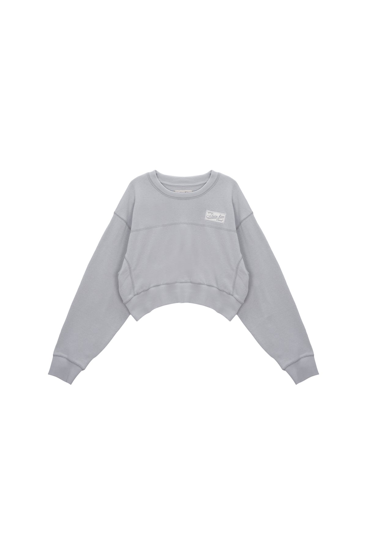 Matin Kim - Stitch Label Crop Sweatshirt (Light Grey) product image 1 | TRAB K-Fashion Australia
