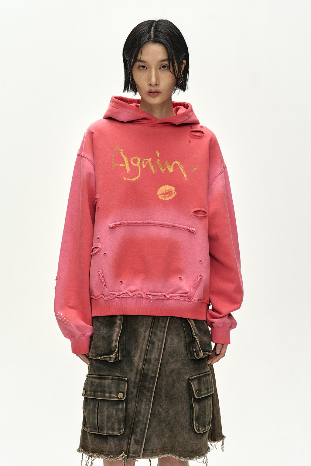 Andersson Bell - (essential) Unisex Spray Washed Again Lip Hoodie (red) (Red) product image 6 | TRAB K-Fashion Australia