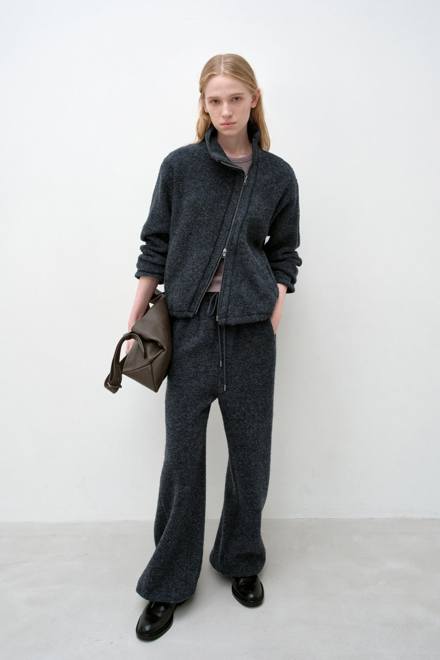 Insilence - Slanted Zipper Wool Jacket (Charcoal) product image 1 | TRAB K-Fashion Australia