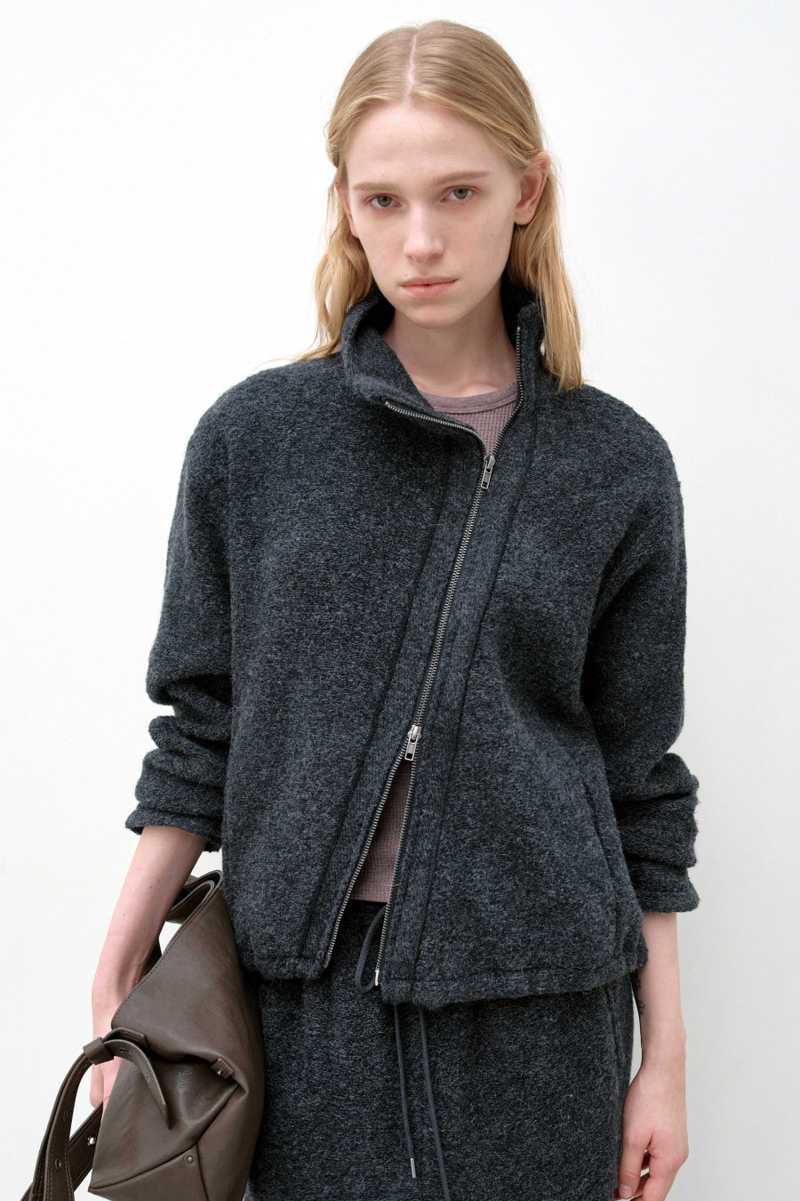 Insilence - Slanted Zipper Wool Jacket (Charcoal) product image 3 | TRAB K-Fashion Australia