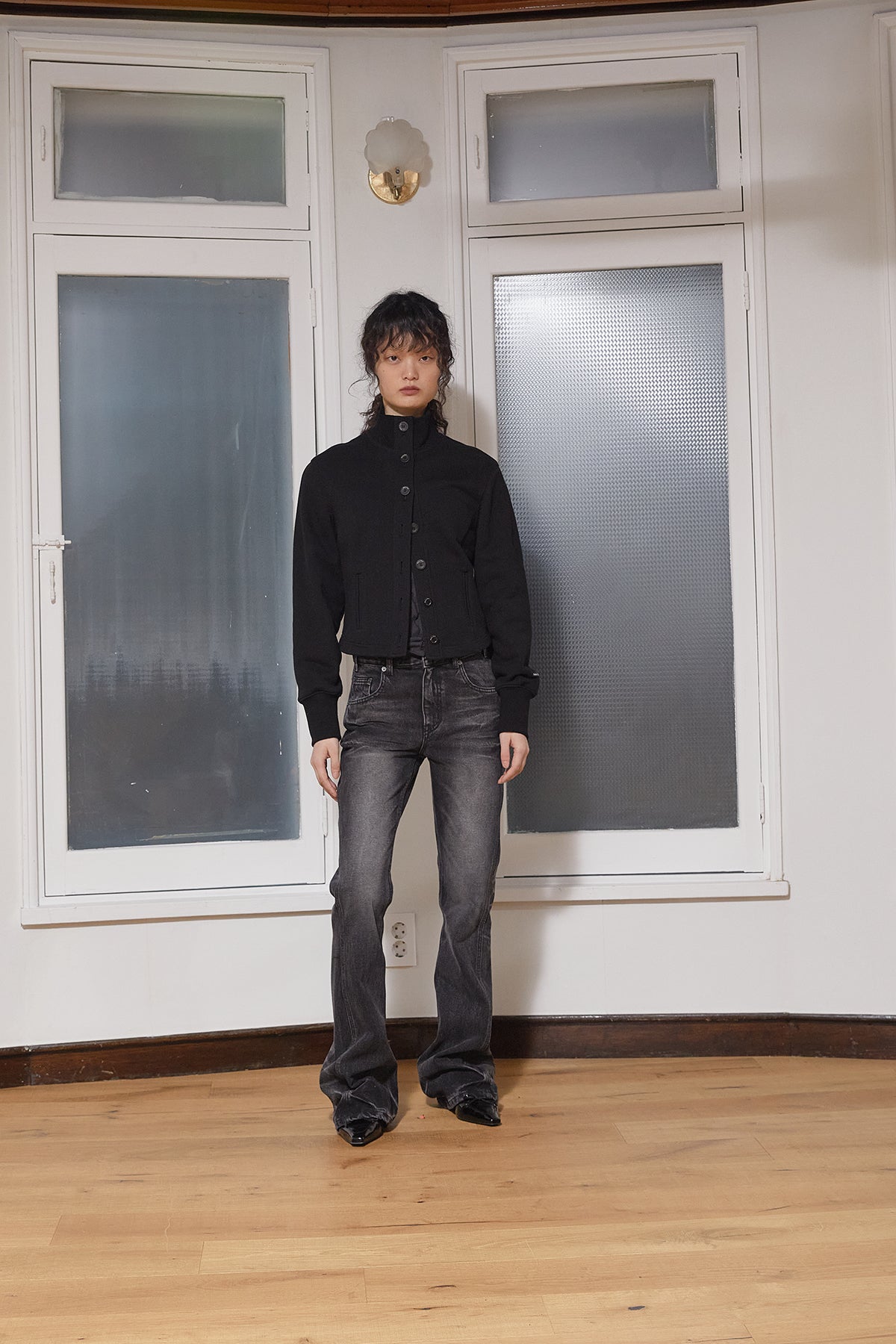 Matin Kim - High Neck Balloon Button Cardigan (Black) product image 7 | TRAB K-Fashion Australia