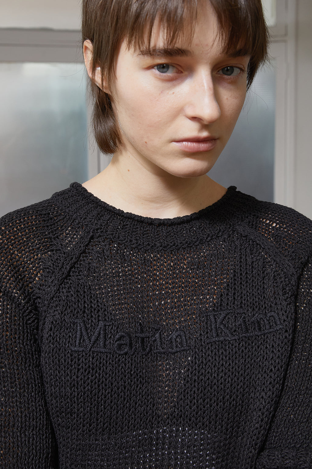 Matin Kim - Three Quarter Sleeve Logo Knit Pullover (Black) product image 12 | TRAB K-Fashion Australia