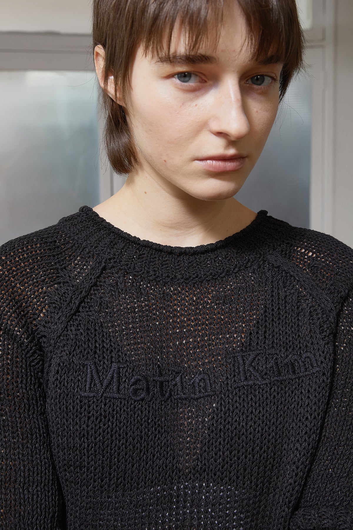 Matin Kim - Three Quarter Sleeve Logo Knit Pullover (Black) product image 12 | TRAB K-Fashion Australia