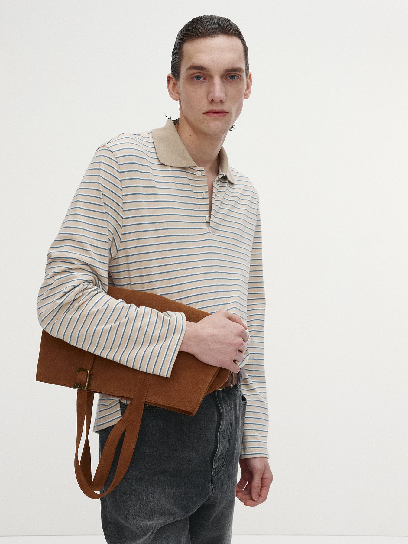 Tonywack - Striped Cotton Polo T-Shirt (Beige Multi Stripe) product image 6 | TRAB K-Fashion Australia