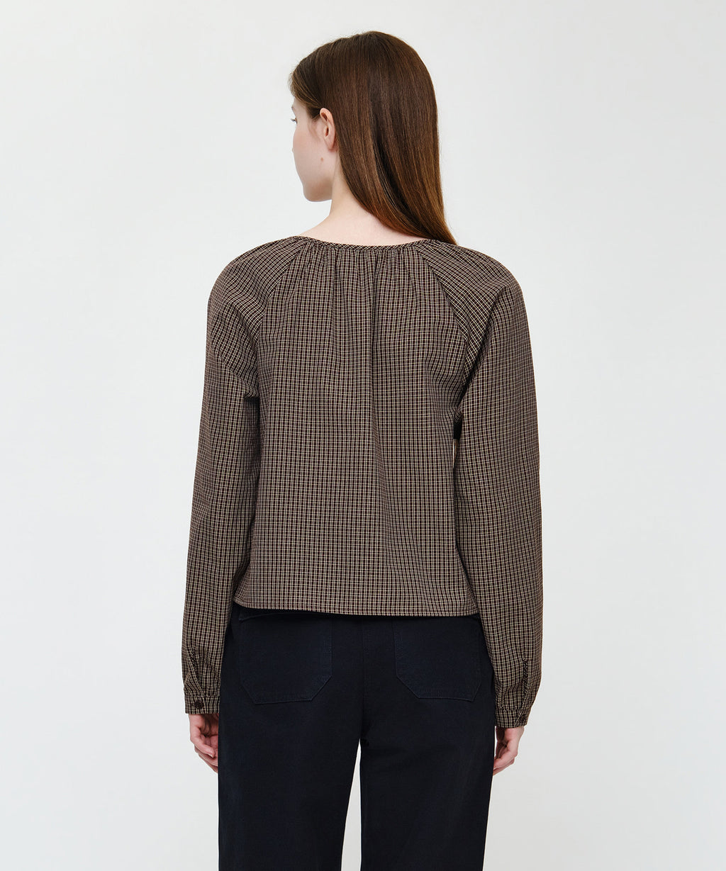 Marithe & Francois Girbaud - Check Ribbon Crop Blouse (Brown) product image 3 | TRAB K-Fashion Australia