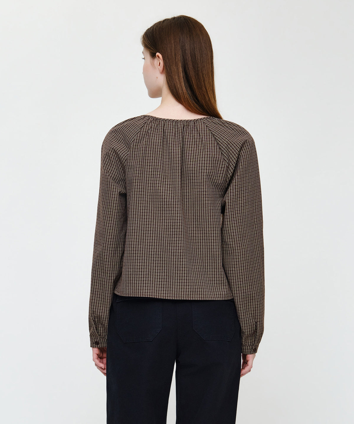 Marithe & Francois Girbaud - Check Ribbon Crop Blouse (Brown) product image 3 | TRAB K-Fashion Australia