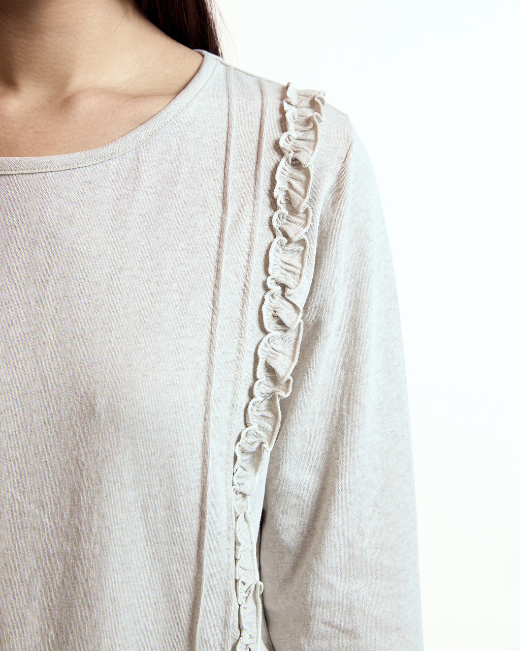 Coyseio - Double Ruffle Long Sleeve (Oatmeal) product image 2 | TRAB K-Fashion Australia