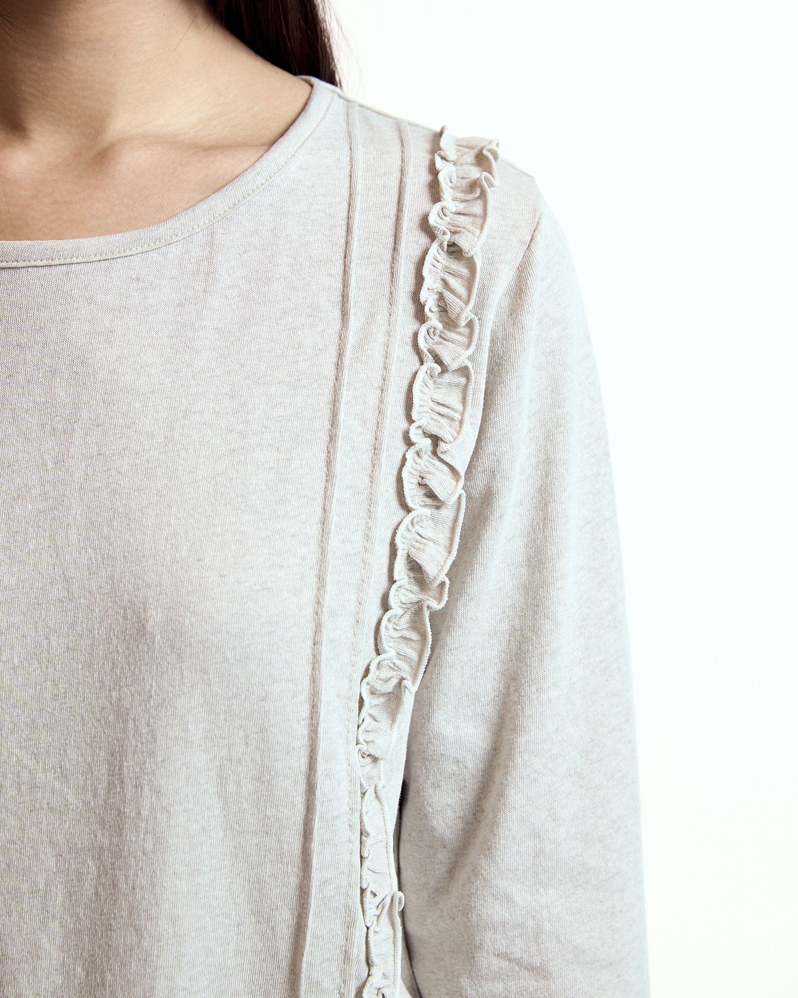 Coyseio - Double Ruffle Long Sleeve (Oatmeal) product image 2 | TRAB K-Fashion Australia