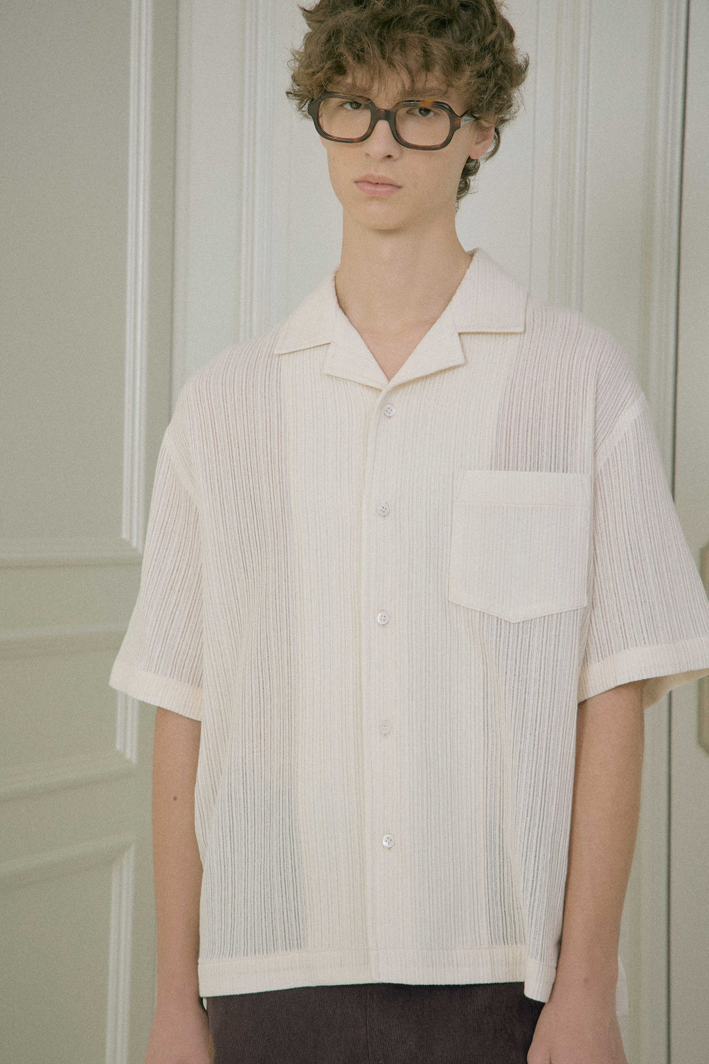 STU - Back Raglan Embo Stripe Shirt (Ivory) product image 7 | TRAB K-Fashion Australia