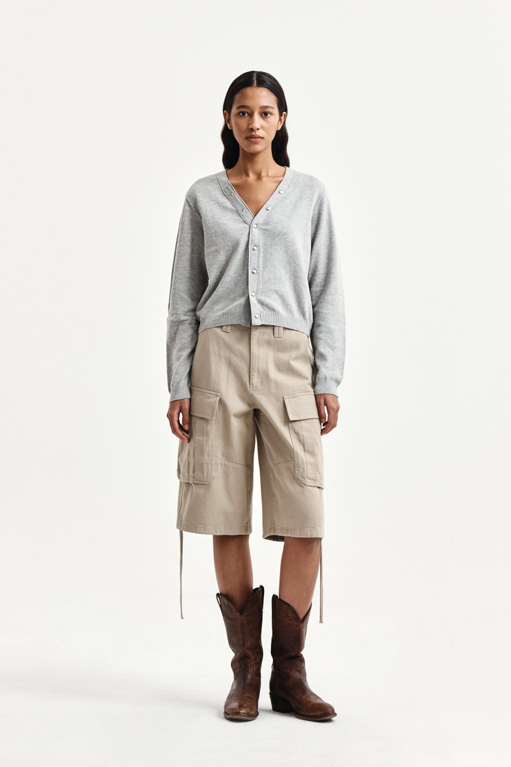 Matin Kim - Back Logo Snap Button Cardigan (Grey) product image 9 | TRAB K-Fashion Australia