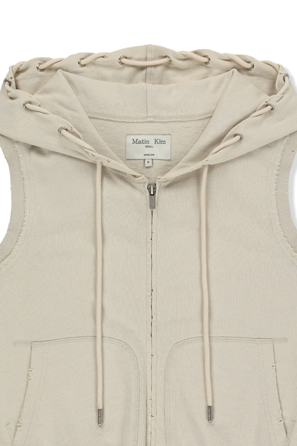 Matin Kim - Back Logo Jersey Hood Vest (Beige) product image 3 | TRAB K-Fashion Australia