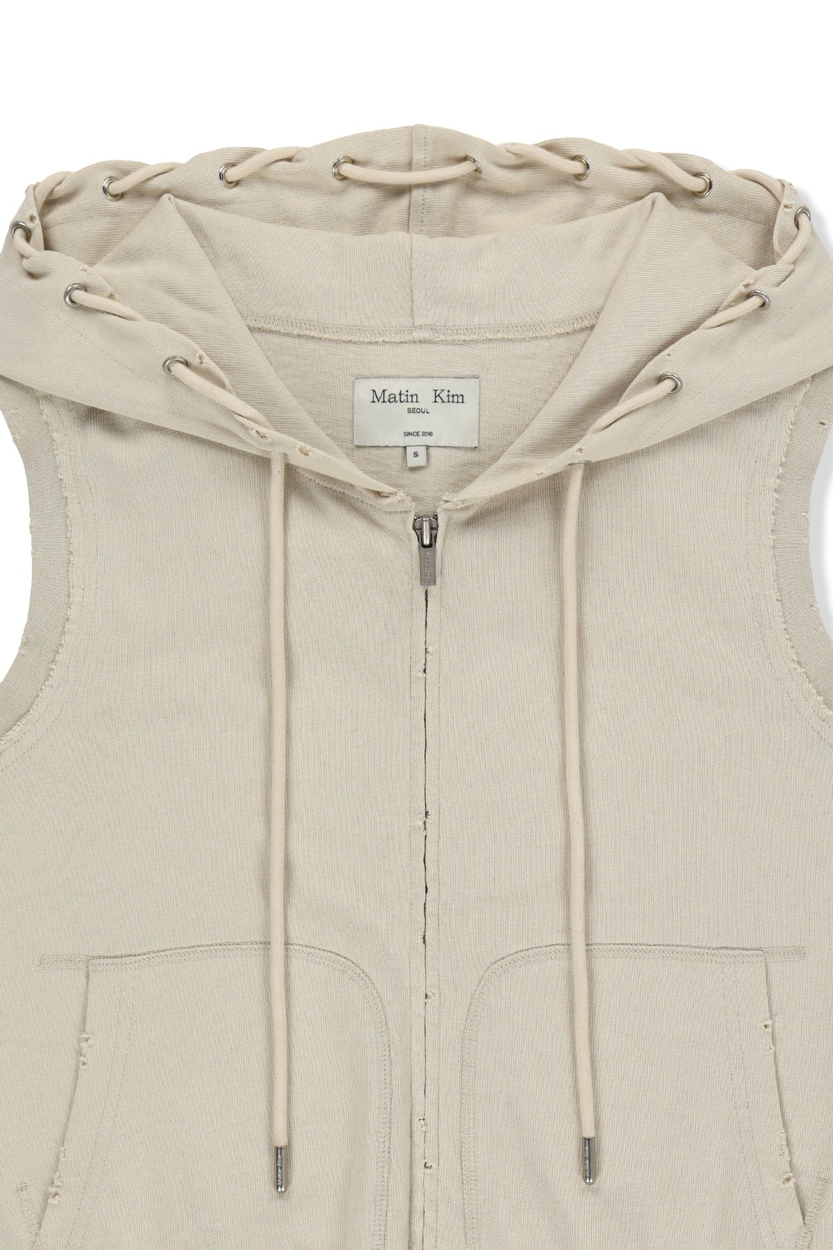 Matin Kim - Back Logo Jersey Hood Vest (Beige) product image 3 | TRAB K-Fashion Australia
