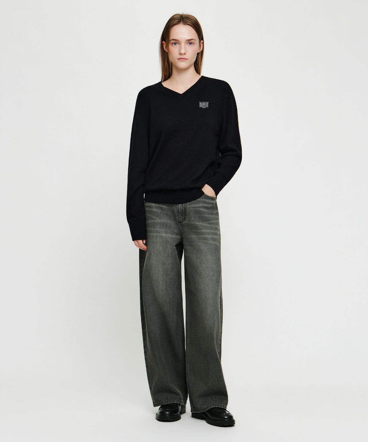 Marithe & Francois Girbaud - [Pre-order – Ships 7 Oct] Baggy Fit Dirty Washed Denim Pants (Black) product image 4 | TRAB K-Fashion Australia
