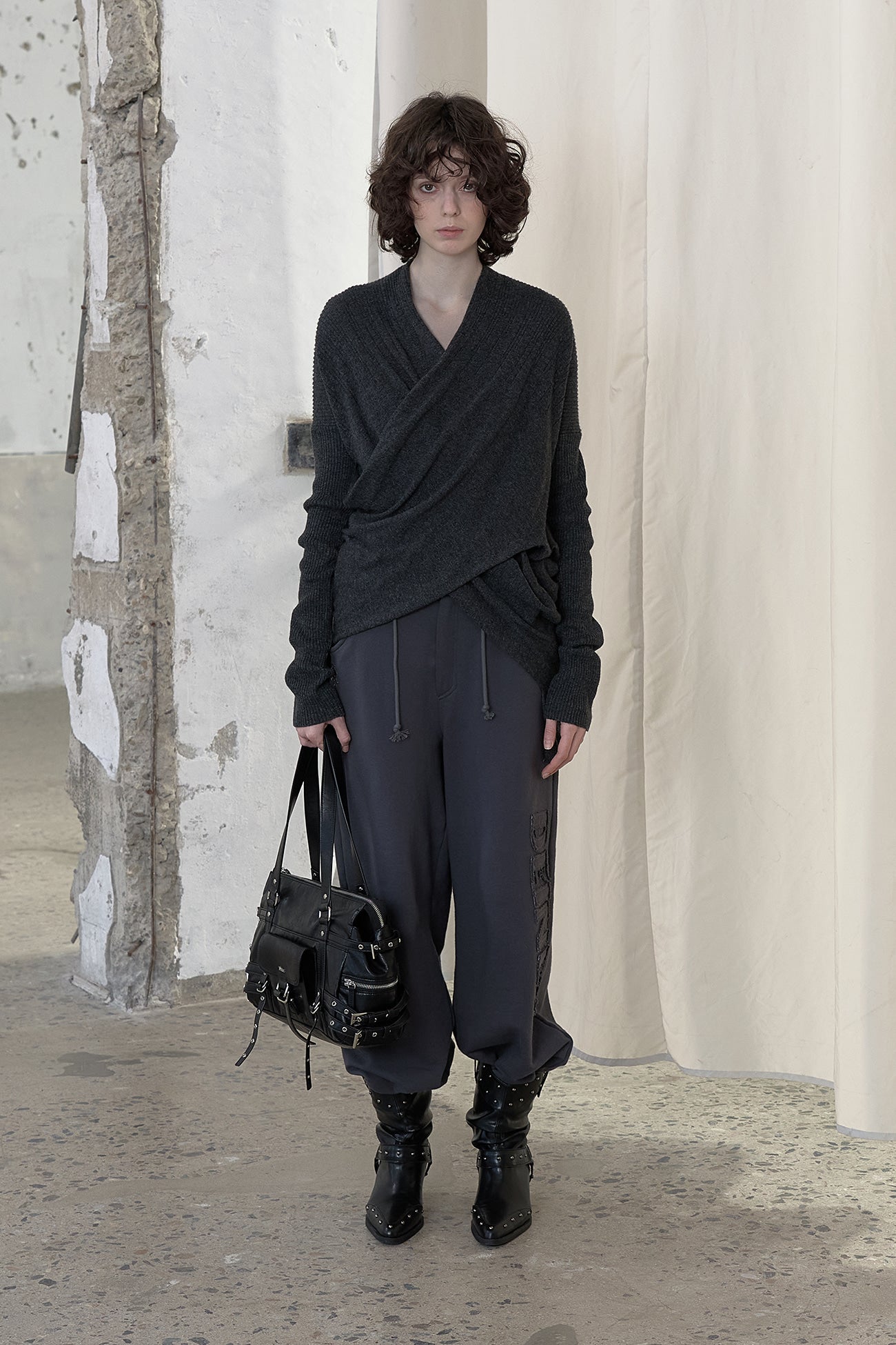 Deinet - Fluid Knit Drape Cardigan (Charcoal) product image 1 | TRAB K-Fashion Australia
