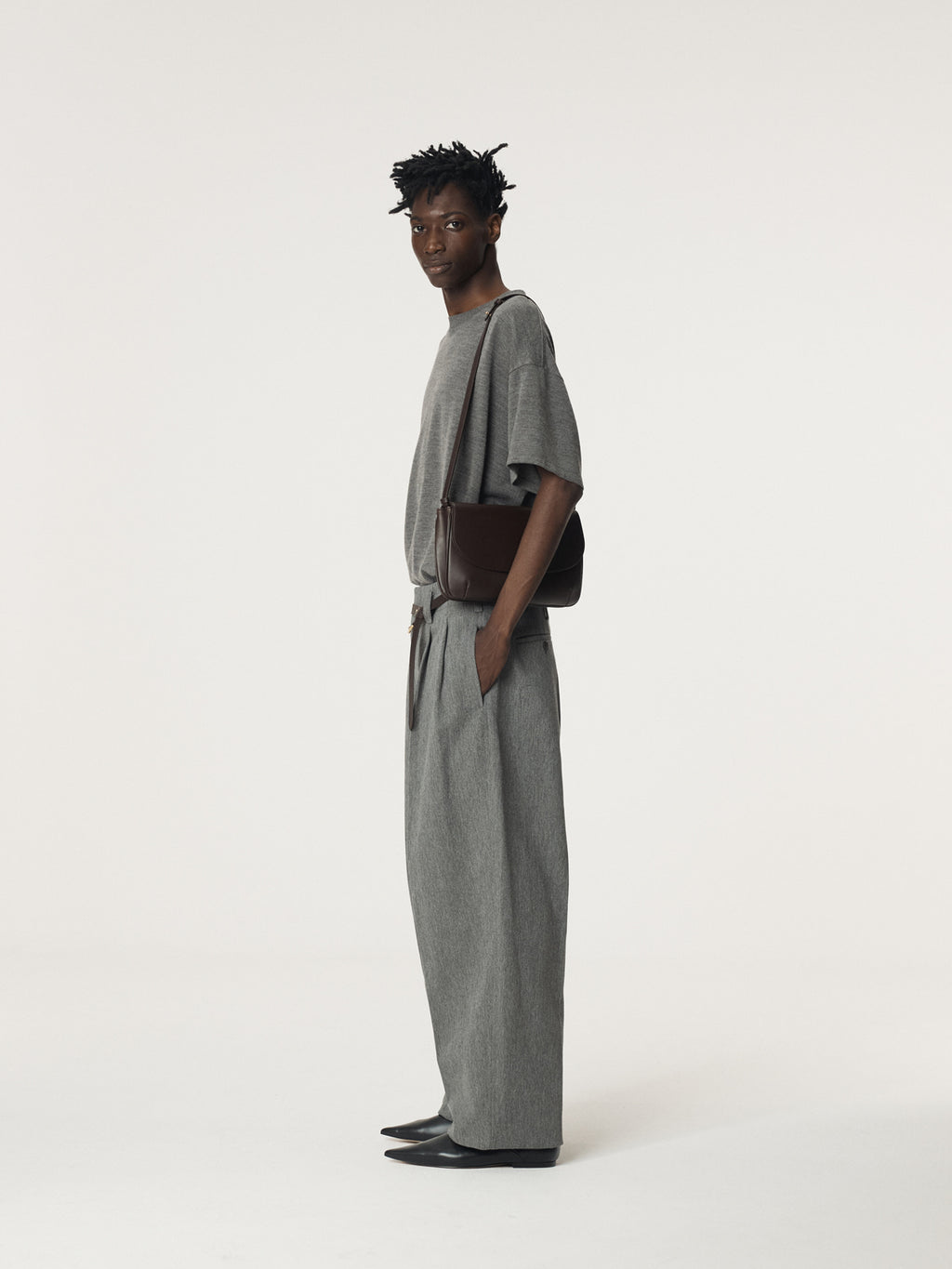 Recto - Quincy Wool Belted Pants (Melange Grey) product image 3 | TRAB K-Fashion Australia