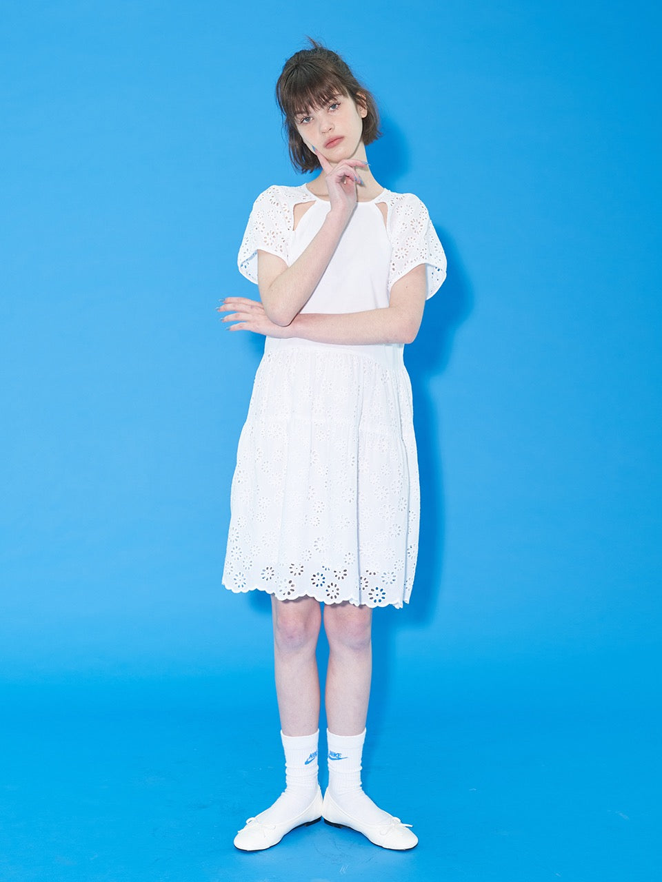 Margarin Fingers - Eyelet Back Ribbon Onepiece (White) product image 1 | TRAB K-Fashion Australia