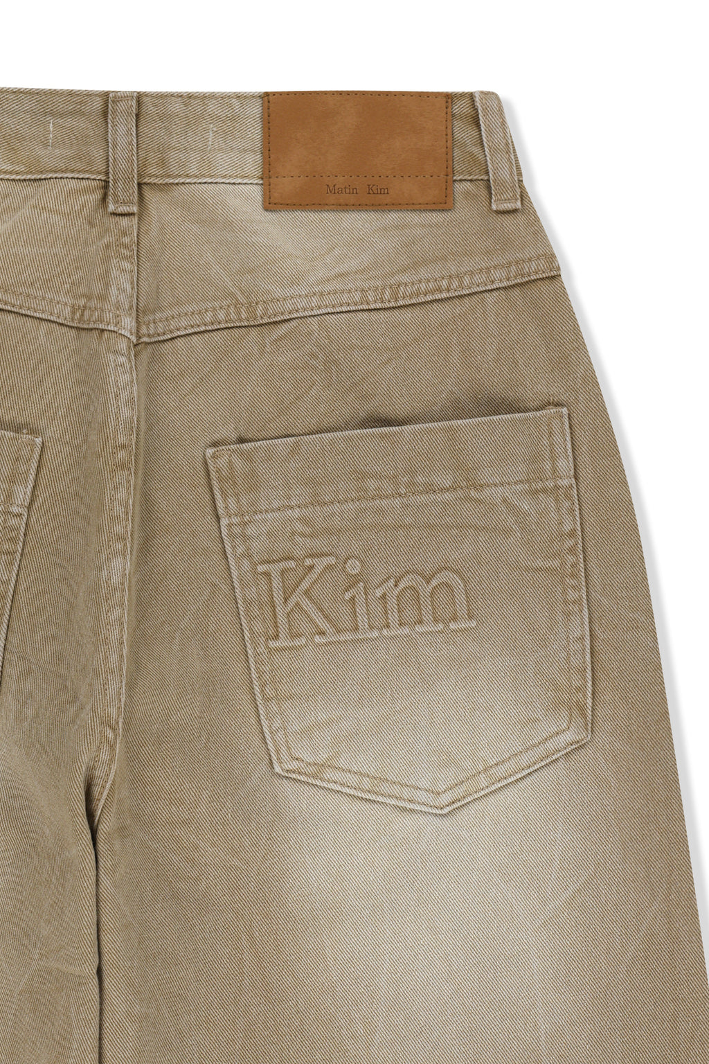Matin Kim - Back Logo Washed Denim Pants (Beige) product image 5 | TRAB K-Fashion Australia