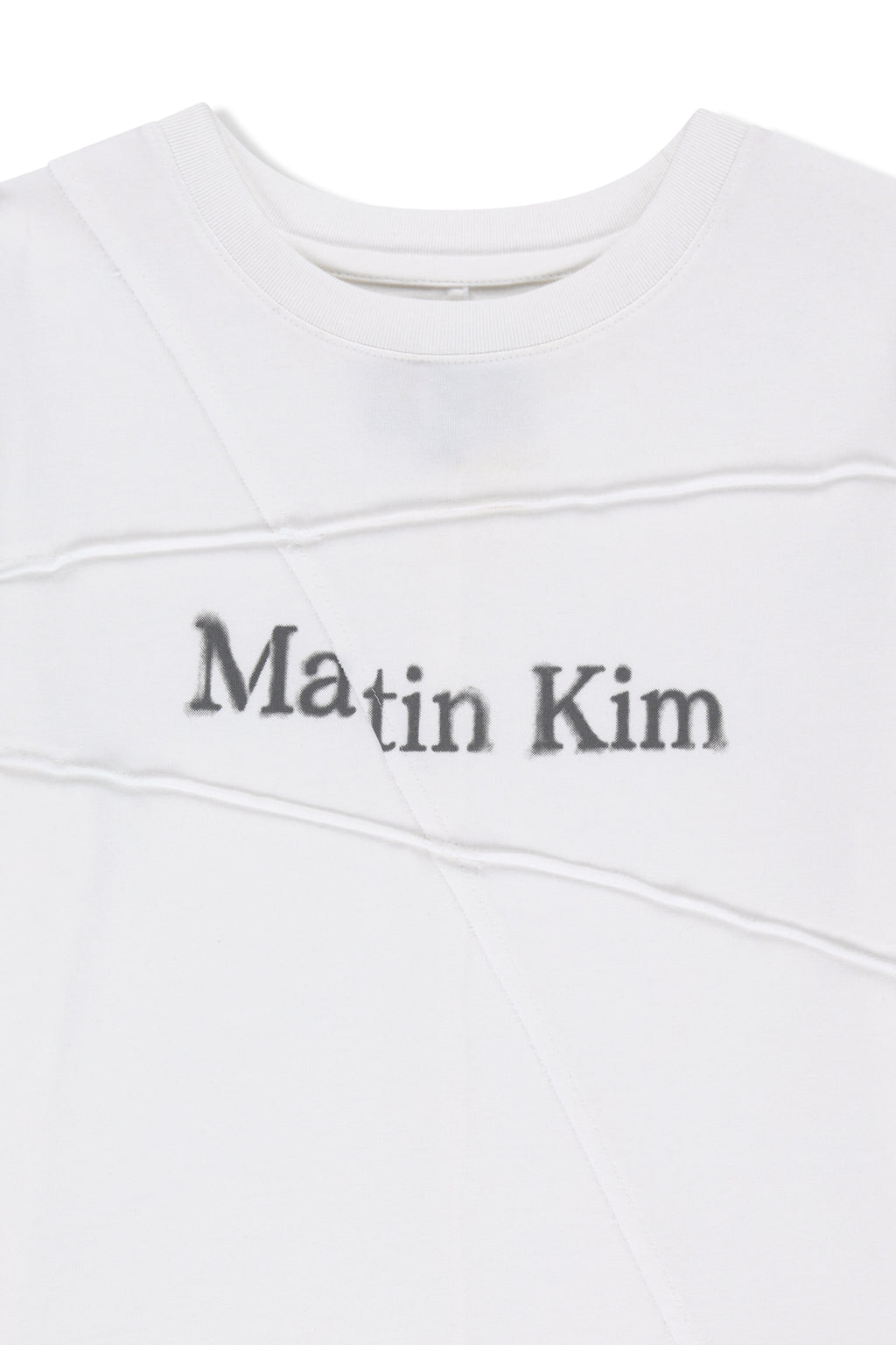Matin Kim - Diagonal Cut Logo Crop Top (White) product image 3 | TRAB K-Fashion Australia