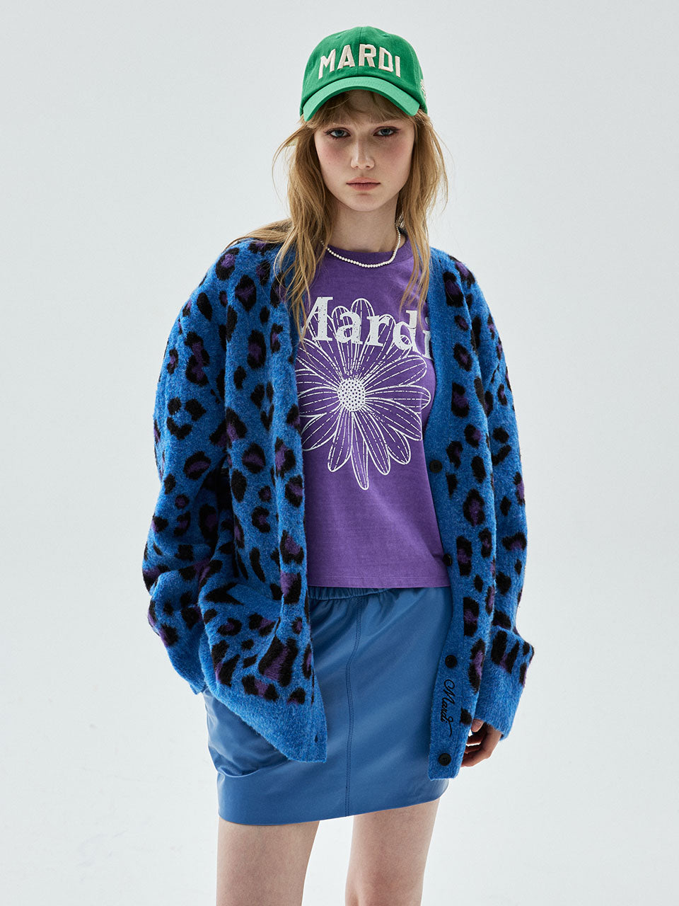 Mardi Mercredi - Wool Blend Hairy Cardigan Leopard (Blue) product image 1 | TRAB K-Fashion Australia