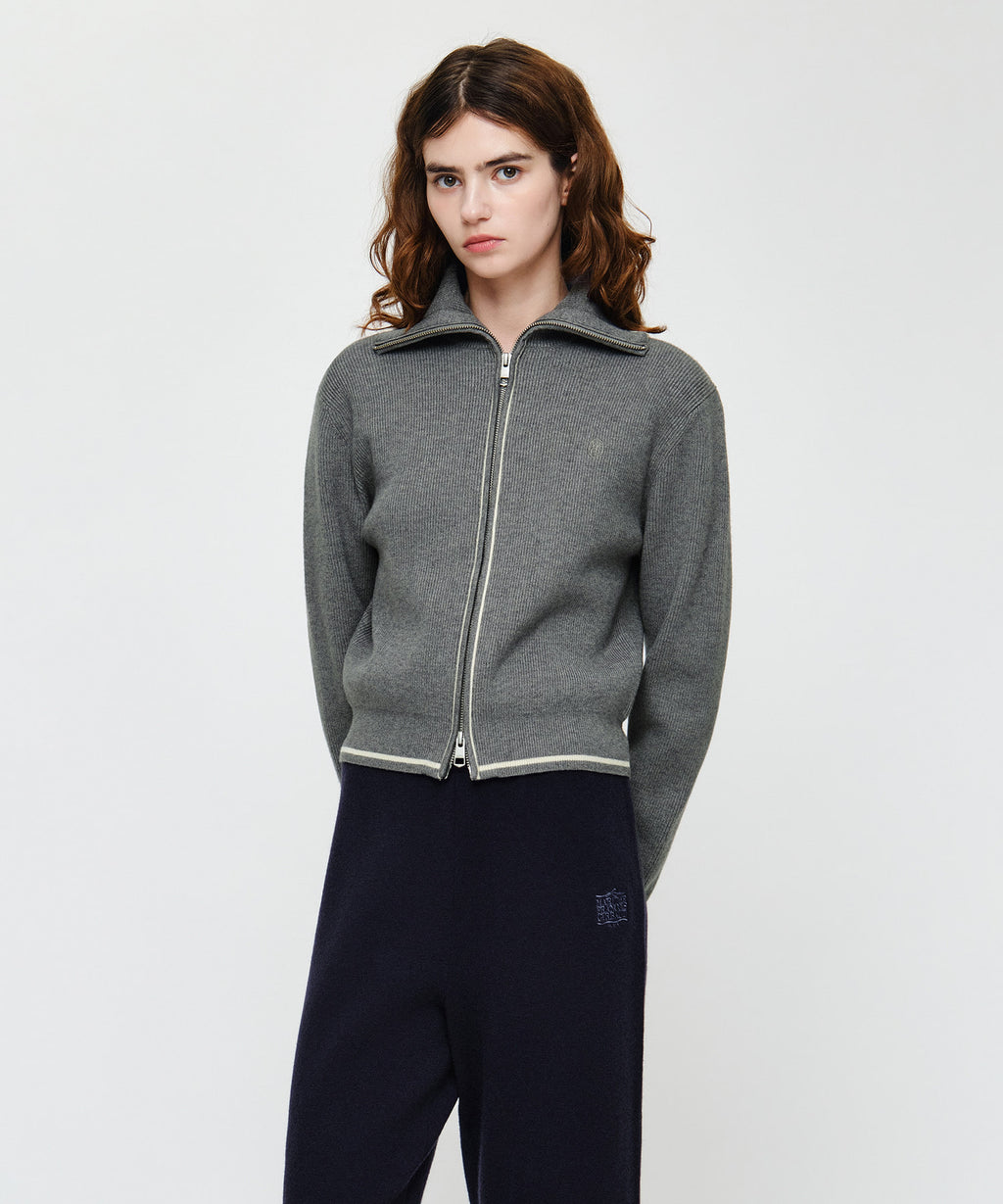 Marithe & Francois Girbaud - Big Collar Crop Zip-up Cardigan (Melange Gray) product image 2 | TRAB K-Fashion Australia