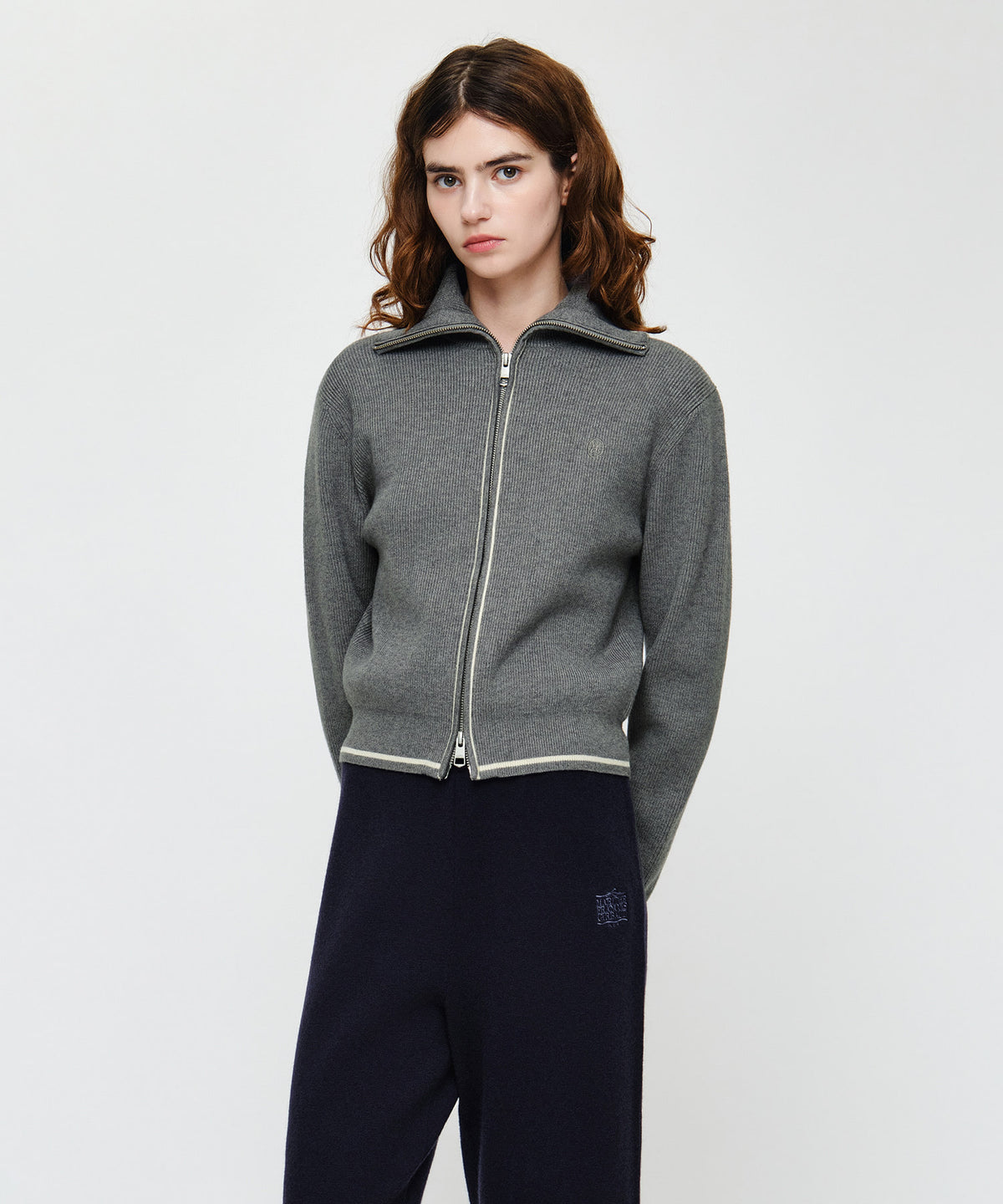 Marithe & Francois Girbaud - Big Collar Crop Zip-up Cardigan (Melange Gray) product image 2 | TRAB K-Fashion Australia