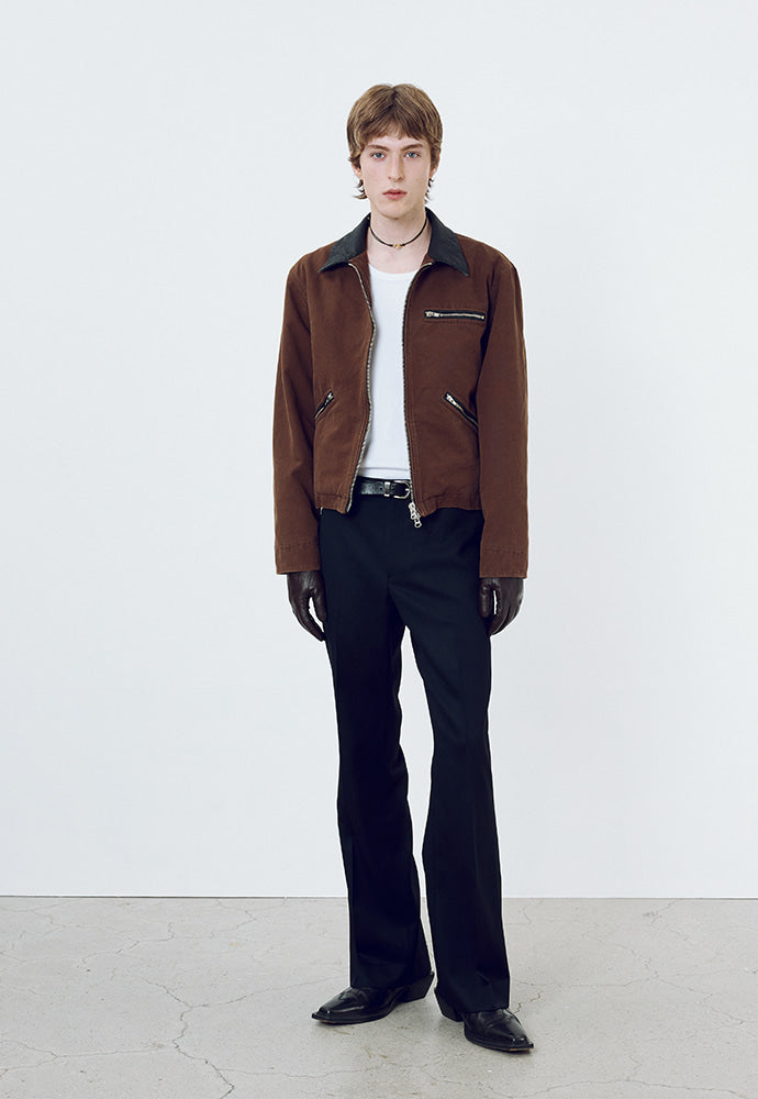 Tonywack - Leather Collar Garment-Washed Zip Work Jacket (Brown) product image 1 | TRAB K-Fashion Australia