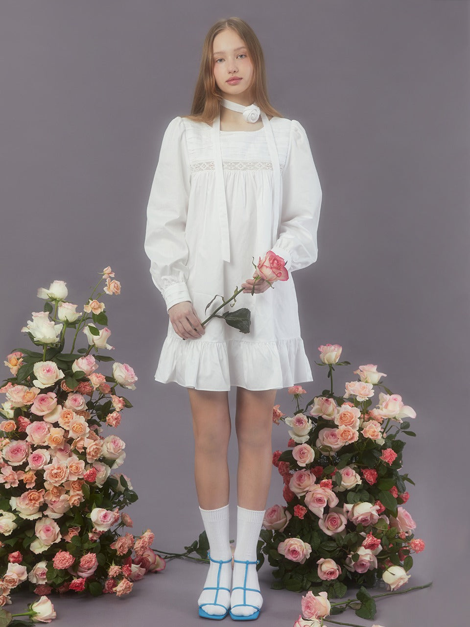 Margarin Fingers - Rosy Scarf One-Piece (White) product image 1 | TRAB K-Fashion Australia