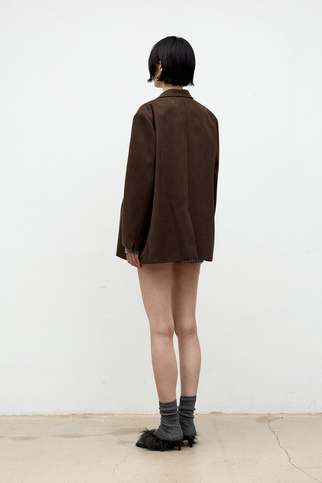 Coor - Fake Suede 3-Button Blazer (Dark Brown) product image 4 | TRAB K-Fashion Australia