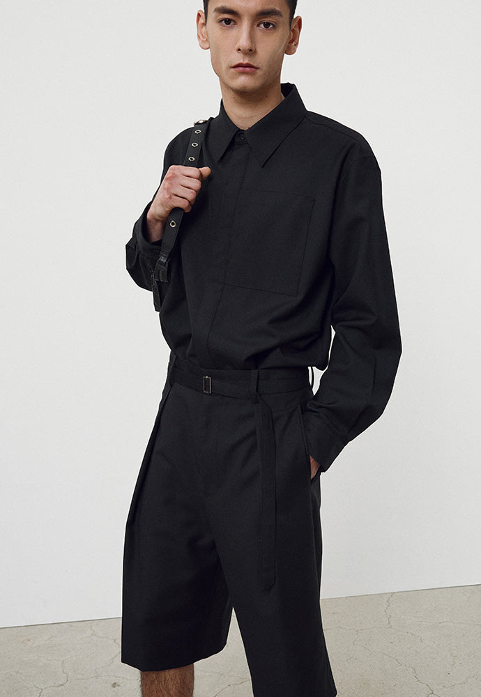 Tonywack - Wool Twill Belted Pleats Shorts (Black) product image 4 | TRAB K-Fashion Australia