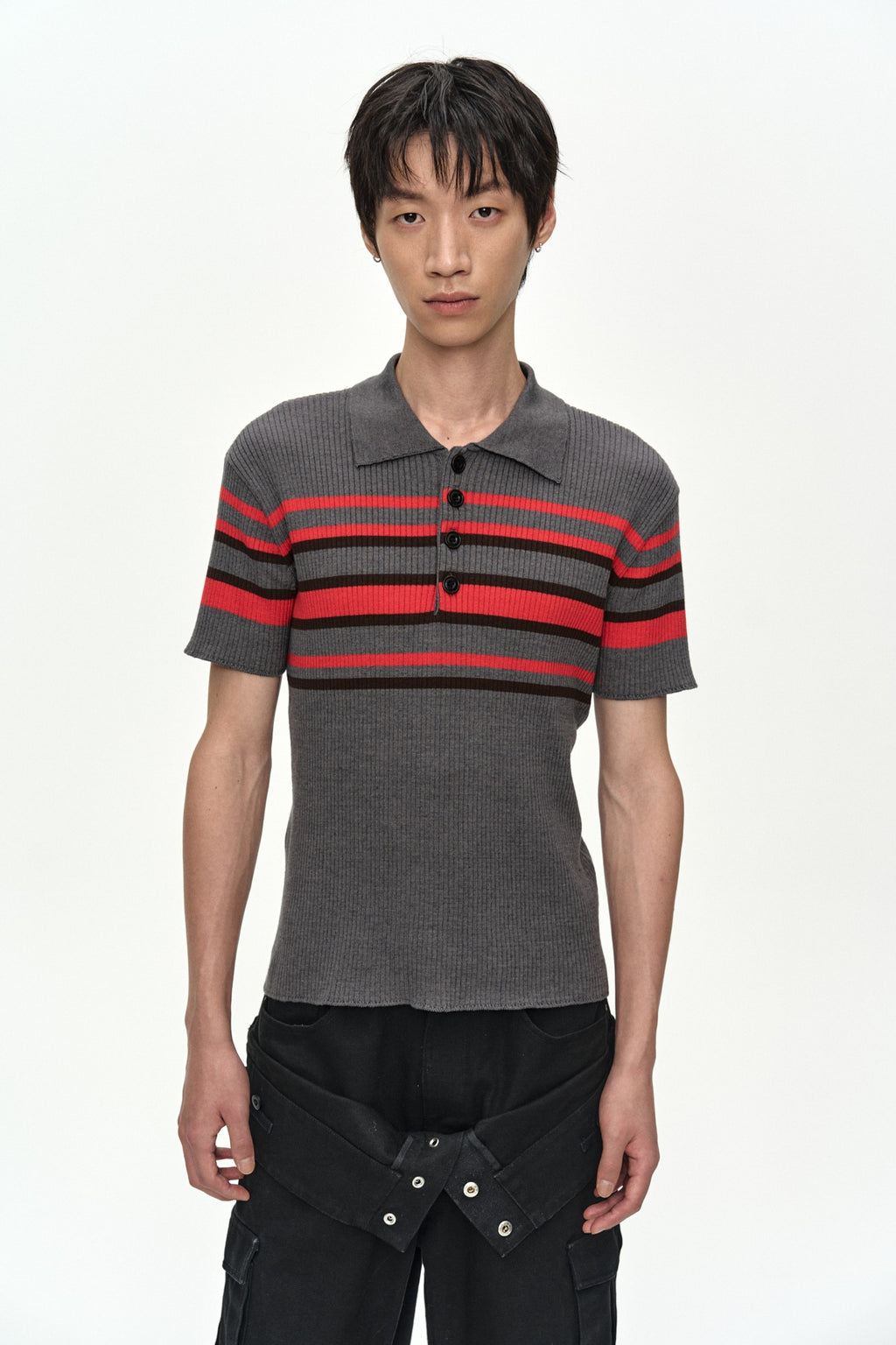 Andersson Bell - Pitt Stripe Polo Sweater (Grey/Red) product image 1 | TRAB K-Fashion Australia