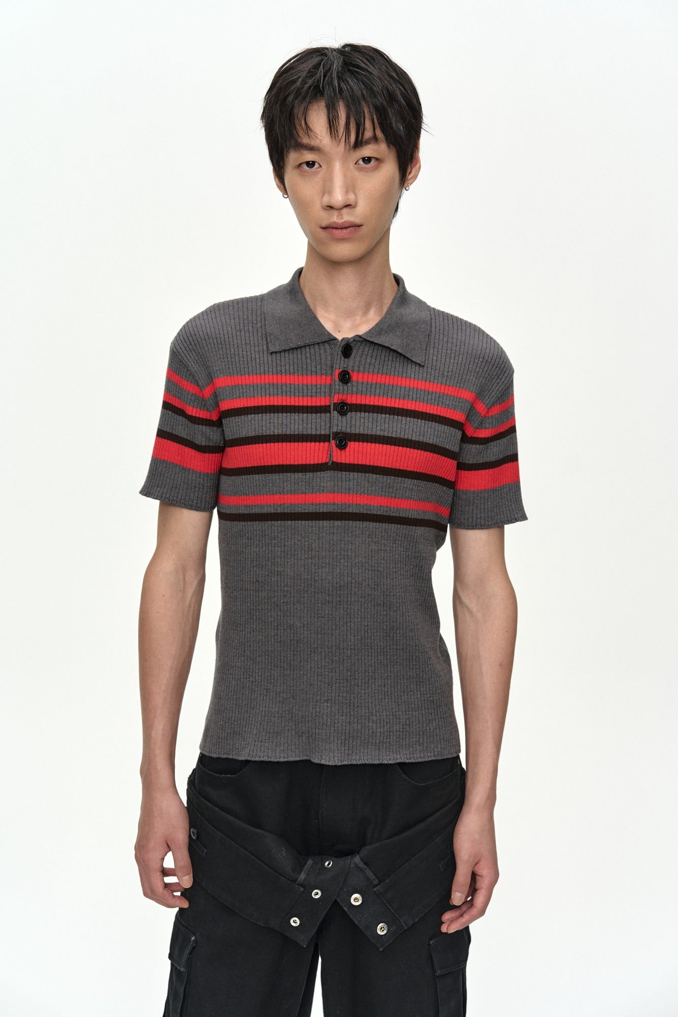 Andersson Bell - Pitt Stripe Polo Sweater (Grey/Red) product image 1 | TRAB K-Fashion Australia