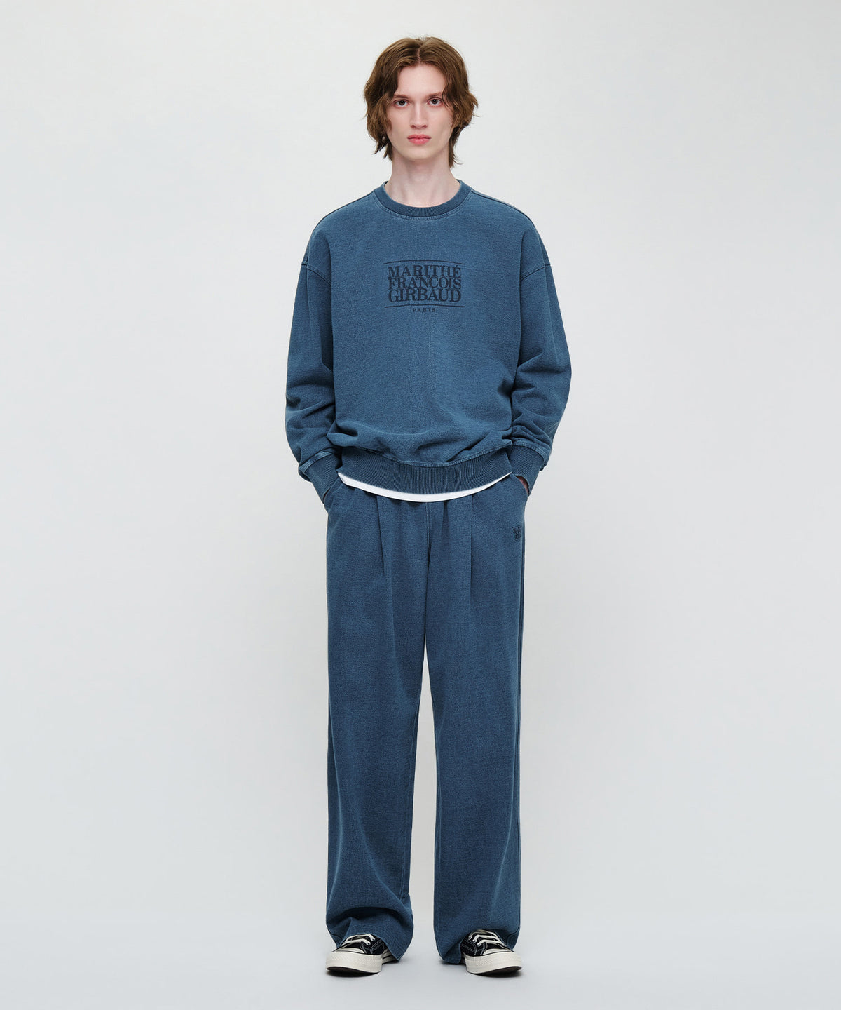 Marithe & Francois Girbaud - Crack Classic Logo Dyeing Oversized Sweatshirt (Blue) product image 4 | TRAB K-Fashion Australia