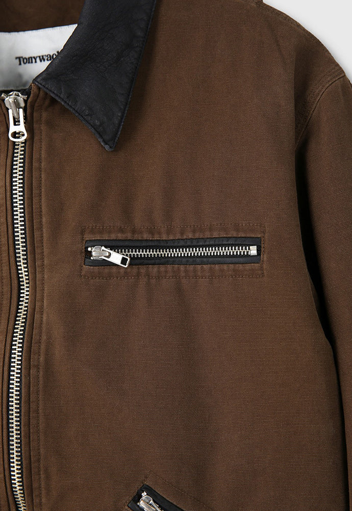 Tonywack - Leather Collar Garment-Washed Zip Work Jacket (Brown) product image 11 | TRAB K-Fashion Australia