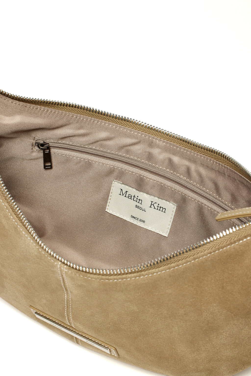 Matin Kim - Half Moon Suede Leather Hobo Bag (Khaki) product image 4 | TRAB K-Fashion Australia