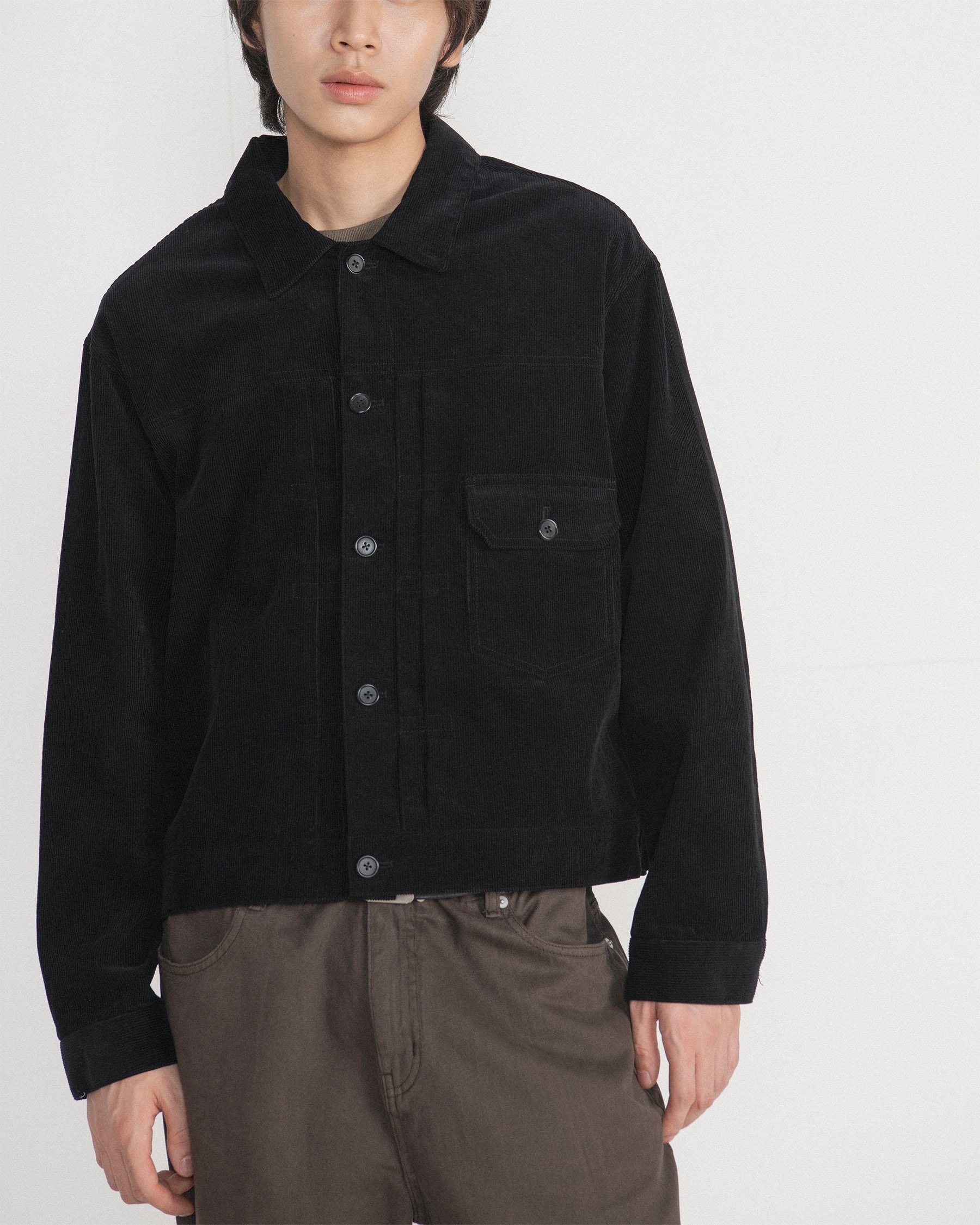 Brownyard - Washed Corduroy Trucker Jacket (Black) product image 3 | TRAB K-Fashion Australia