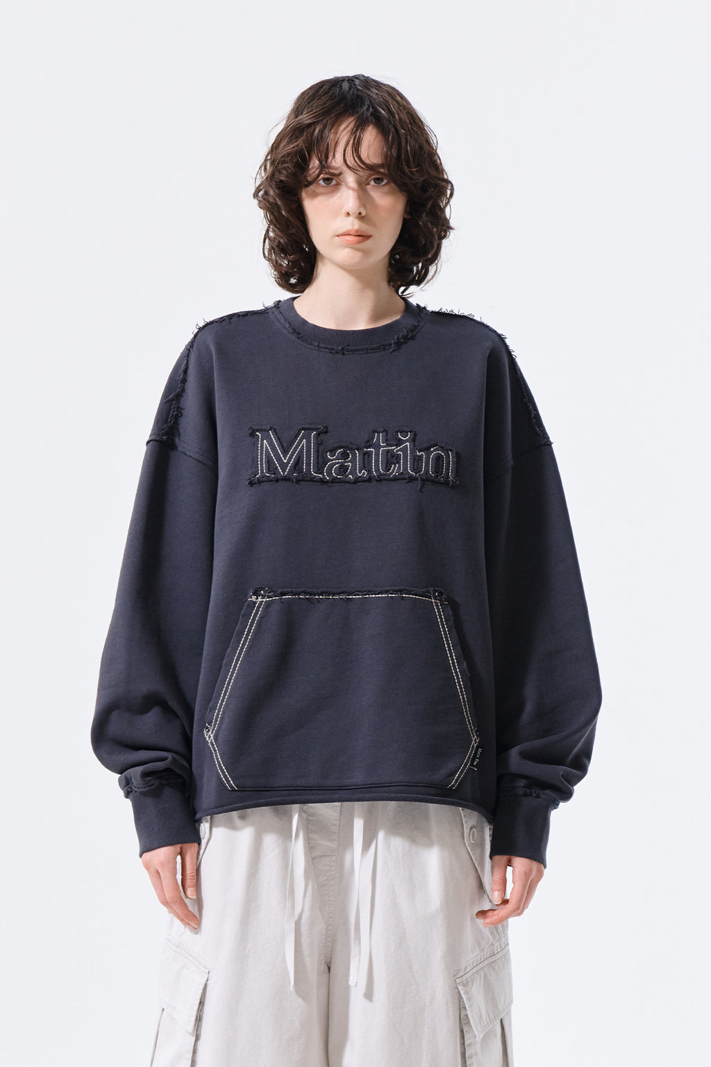 Matin Kim - Raw Cut Applique Sweatshirt (Charcoal) product image 5 | TRAB K-Fashion Australia