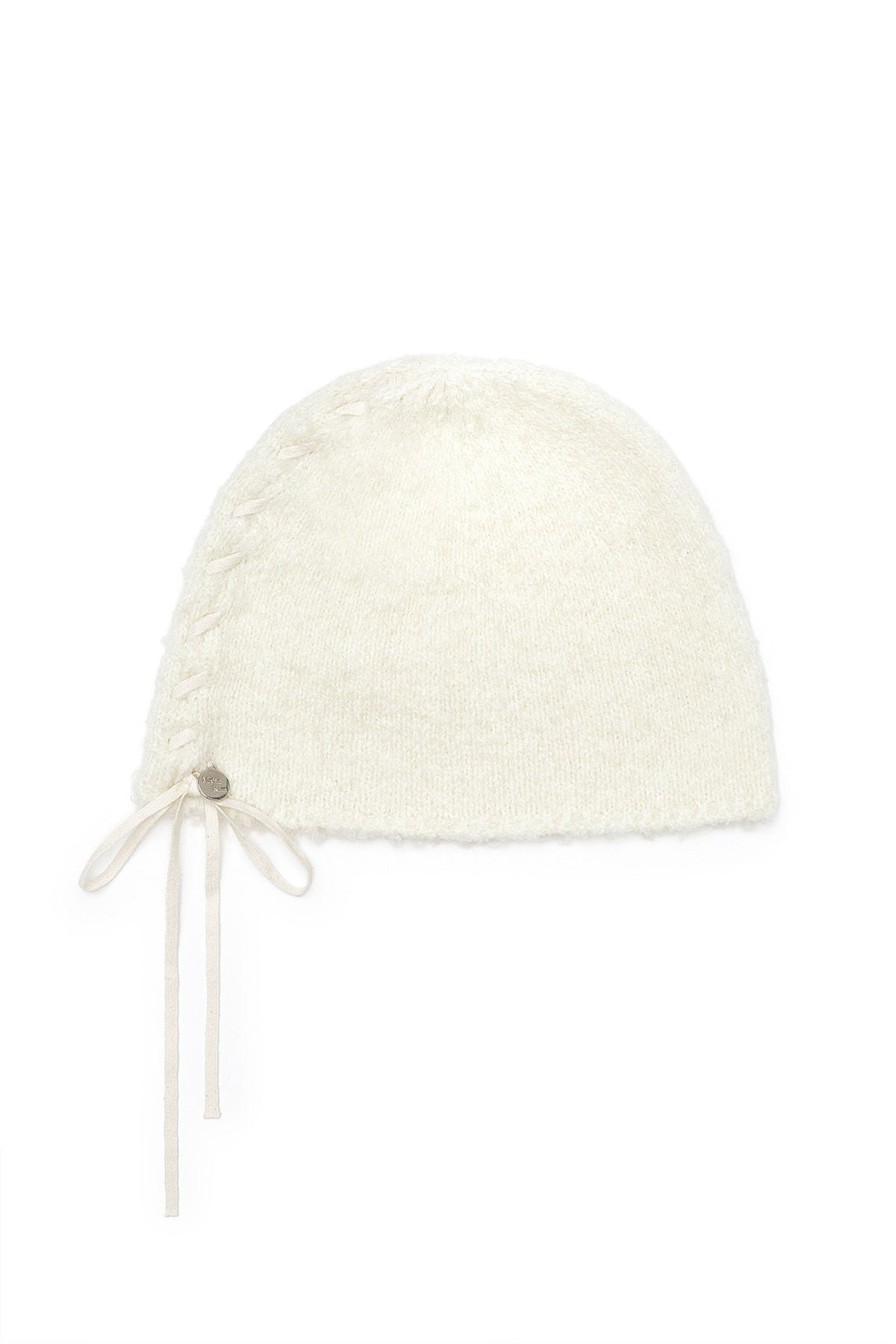 Matin Kim - Ribbon Tie Knit Beanie (Ivory) product image 2 | TRAB K-Fashion Australia