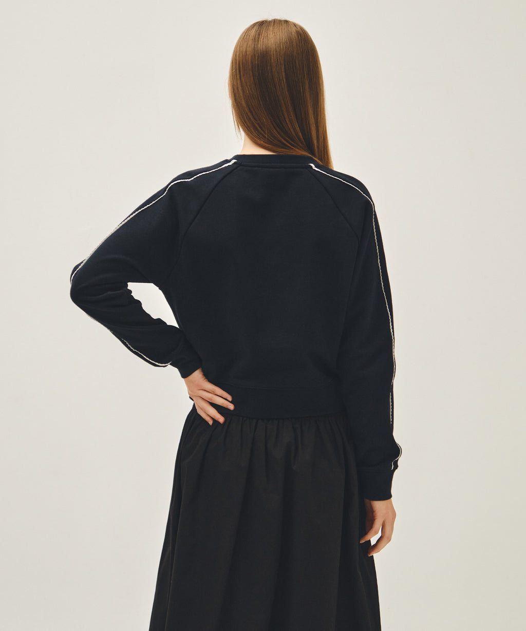 Marithe & Francois Girbaud - Lace Detail Crop Sweatshirt (Navy) product image 3 | TRAB K-Fashion Australia