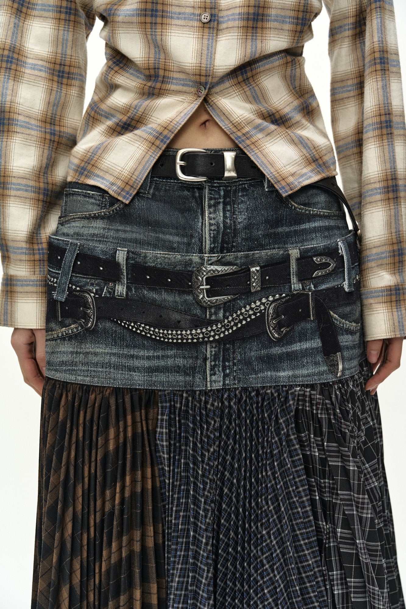 Andersson Bell - Double Belt Printed Accordion Pleats Skirt (blue) (Blue) product image 6 | TRAB K-Fashion Australia